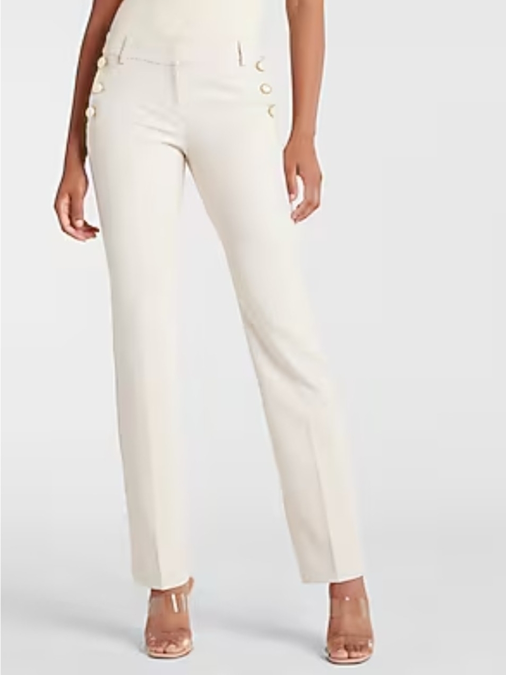 EXPRESS Low-Rise Cream Sailor Button Bootcut Pant 12 - Picture 1 of 5